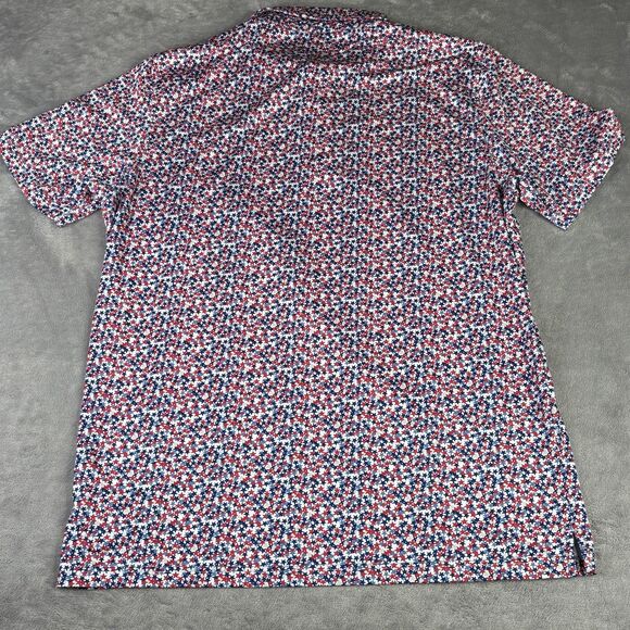 MAELREG Polo Shirt Mens Large Red White Blue Stars Performance Golf Stretch - Picture 8 of 10
